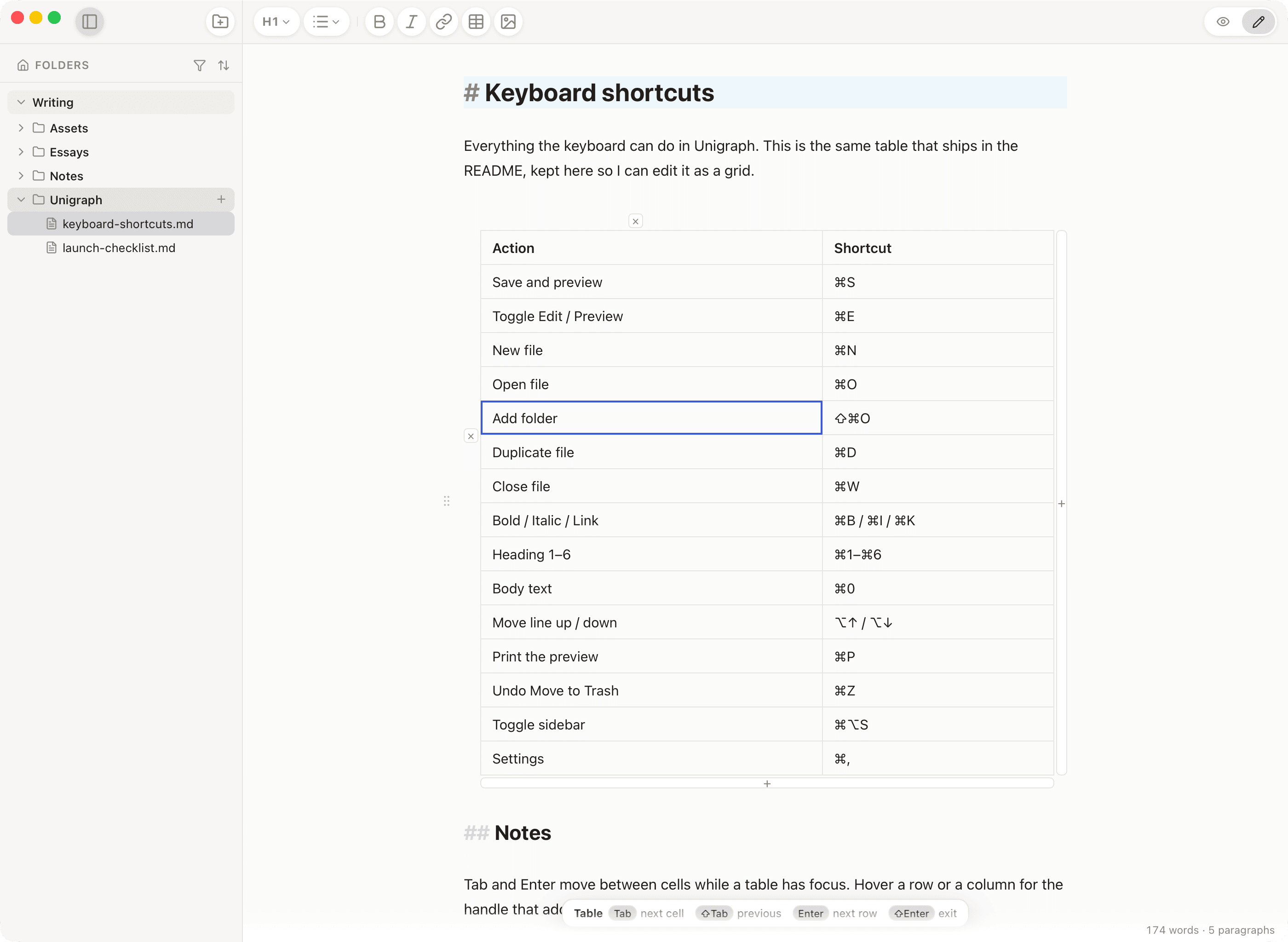 Tables · editing cells