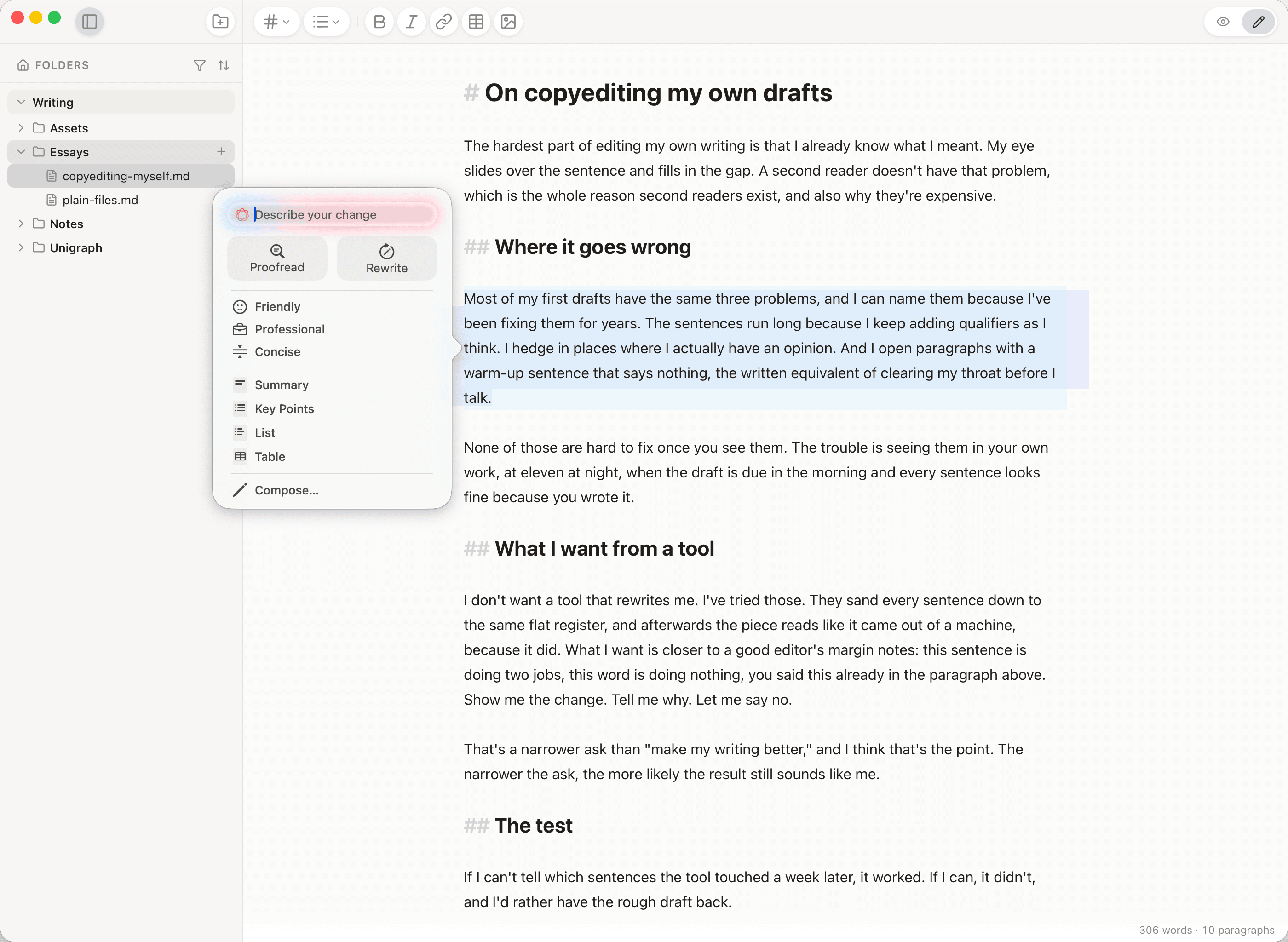 Writing Tools · Apple’s editing tools